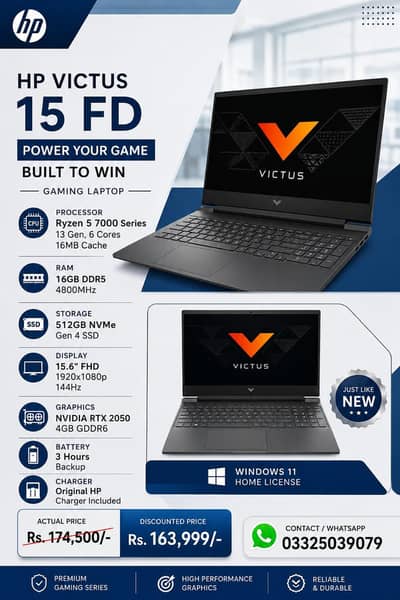 HP Victus 15 Ryzen 5 7000 H Processor, 16/512GB, RTX 2050 4GB Graphics