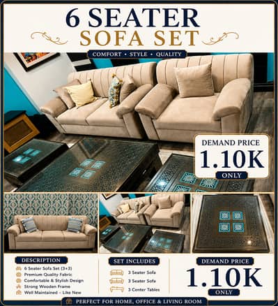 Luxury 3+2+1 Sofa Set with 3 Designer Center Tables – Best Condition