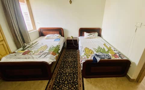 Pure wooden Single beds with side tables and medicated mattresses
