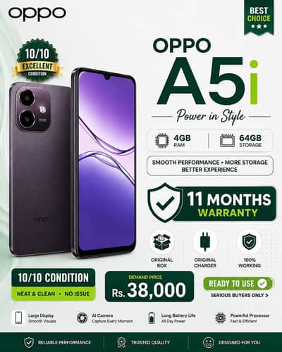 Oppo A5i 4GB RAM 64GB Storage 11 Months Warranty