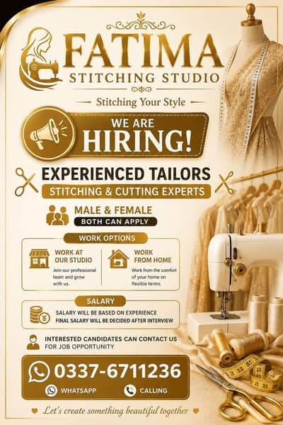 We are hiring experienced tailors