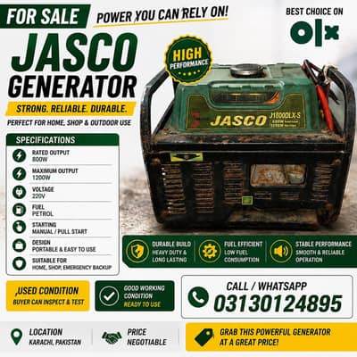 Generator for Sale JASCO J1800DLX-S 1200W Max