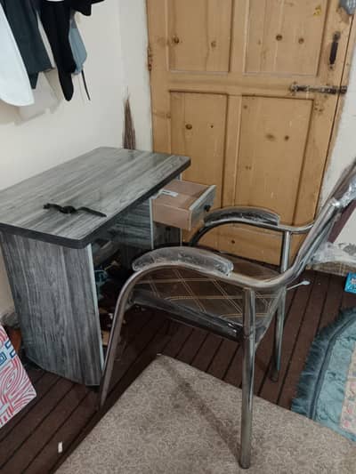 Brand New Study / Office Table with Steel Armchair (Unused Set)