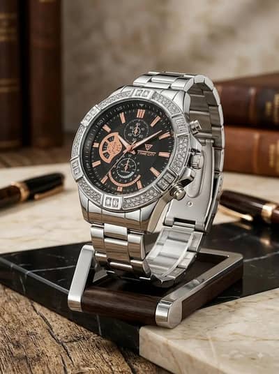 luxury man's stainless steel chronograph watches
