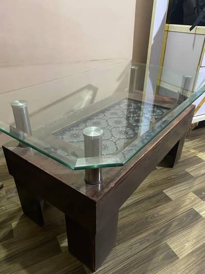 Glass Wooden Center Table