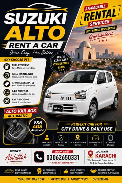Alto VXR AGS Automatic for Rent | Self Drive Karachi