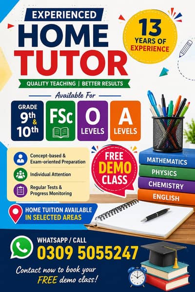 Expert Home Tutor available in Askari 14, DHA 4,Bahria phase 7,8