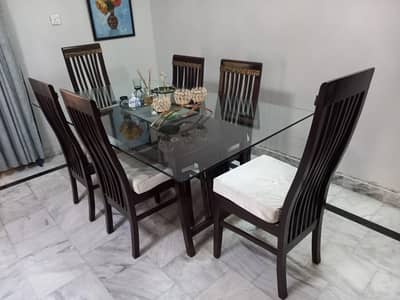 Glass Top Dining Table with Six Dining Chairs