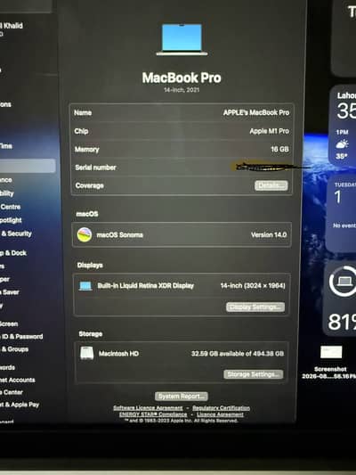 Apple MacBook Pro 14” M1 Pro (16Gb ram / 512 gb ssd ) -pro chip