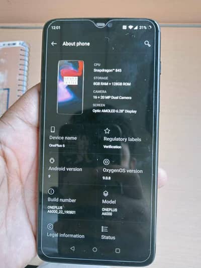 One Plus 6 8/128 Condition 10/7 Pubg gaming Divce