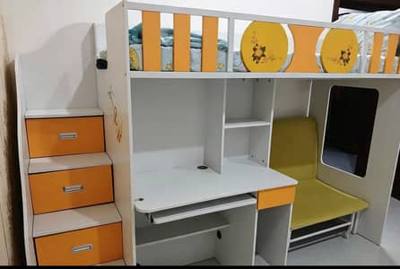 kids bunk bed with desk drawers desk and sofa