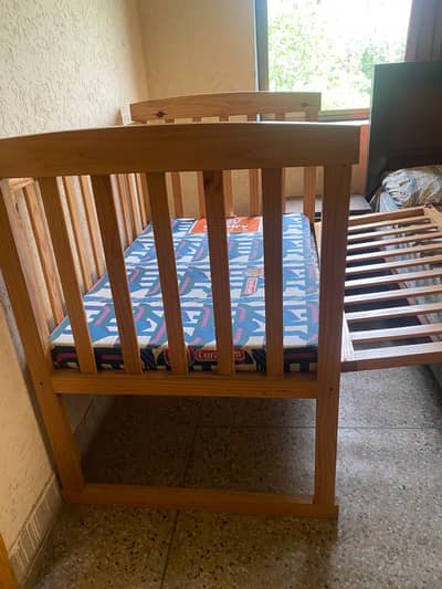 Wooden Baby Cot / Baby Crib with Mattress – For Sale