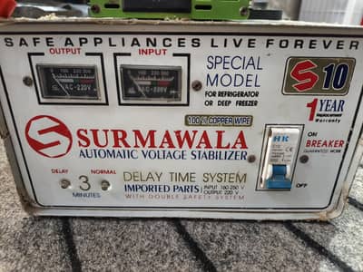 Surmawala S10 Automatic Voltage Stabilizer- Refrigerator/ Deep Freezer