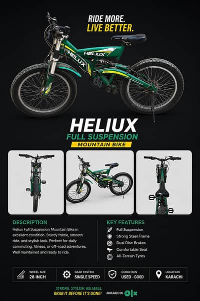 HELLUX Full-Suspension Mountain Bike - Excellent Condition.
