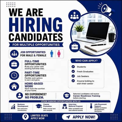Male Fmale Staff Req. Job Opportunities for Male & Female in Lahore