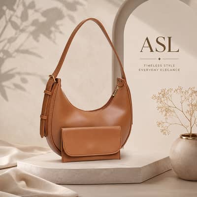 Premium Genuine Leather Hobo Bag with Matching Pouch - Vintage Tan