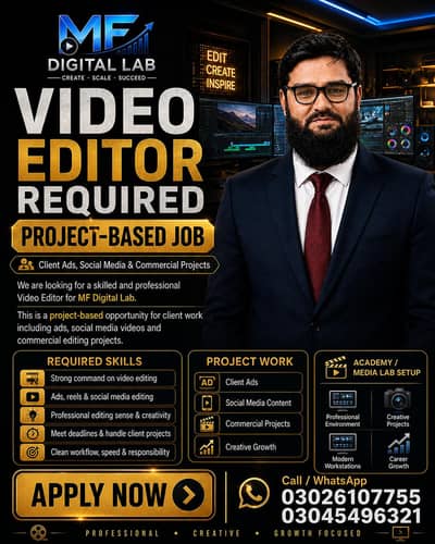 Video Editor For Project base At our academy required
