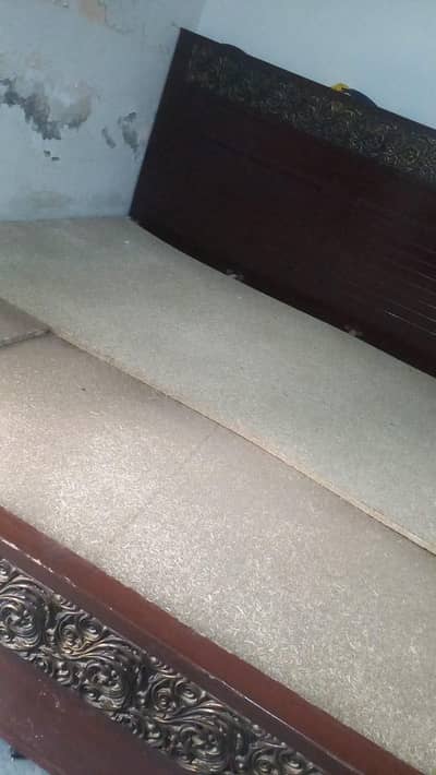 Solid Wood Double Bed with Carved Design - Excellent Condition