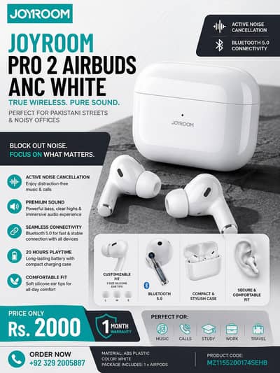 JOYROOM Pro 2 Airbuds ANC White Wireless Bluetooth