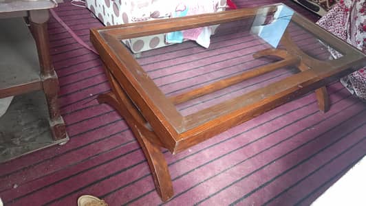 Wooden & Glass Center Table with Curved Designer Base