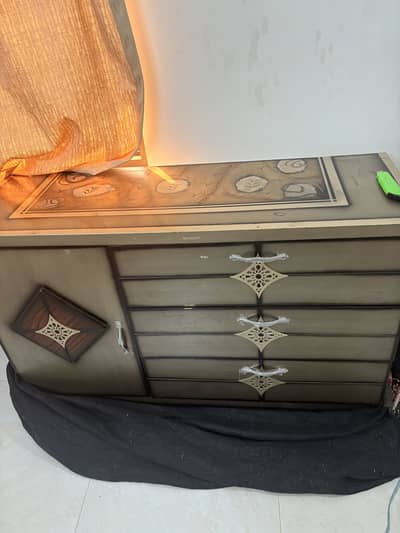 Double bed with 2 side tables + 2 wardrobes(almari) + dressing table