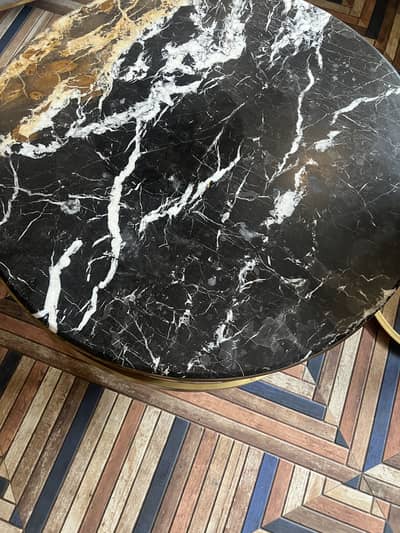 Luxury Black Marble & Gold Coffee Table Set