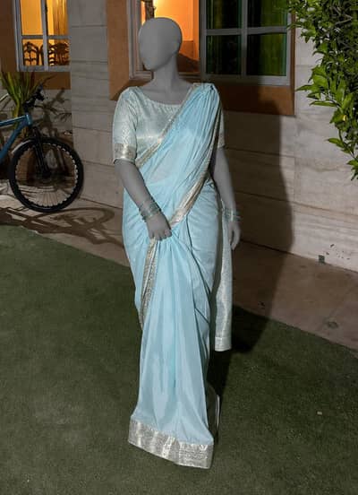 Elegant Light Blue Banarsi Saree with Beautiful Border