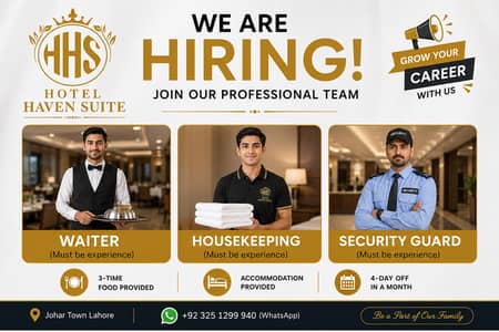 Waiter, Housekeeper & Security Guard Required