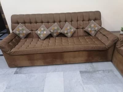 Premium 6-Seater Brown Velvet Sofa Set for Sale – Excellent Condition