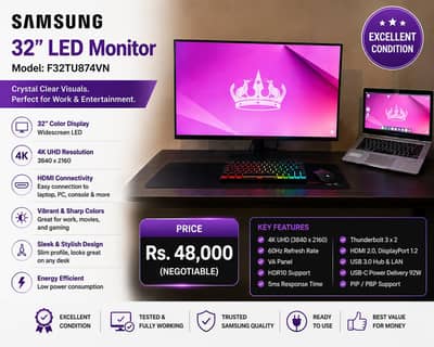 Samsung 32" 4K UHD LED Monitor F32TU874VN | USB-C | Thunderbolt 3
