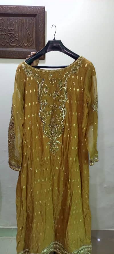 Beautiful Golden Yellow Embroidered 3 Piece Gharara Suit