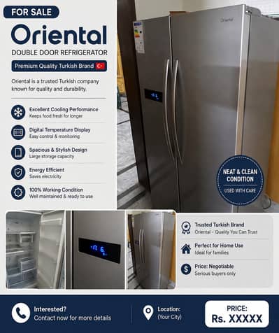 Oriental Turkish Refrigerator For Sale | Double Door | 9/10