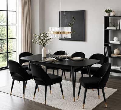 Modern Marble Design Dining Table with 6 Comfortable Chairs table