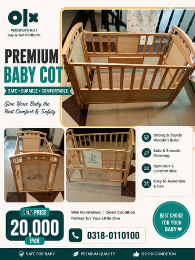 Premium Wooden Baby Cot – Excellent Condition