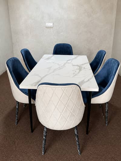 6 Seater Dining Table Set with Marble Top & 6 Chair | Dining table se