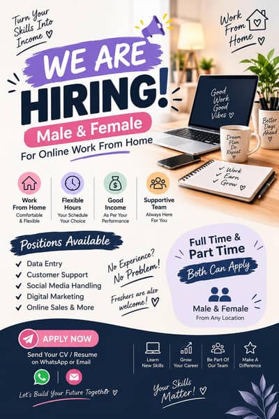 We are hiring staff male and female for online and office work