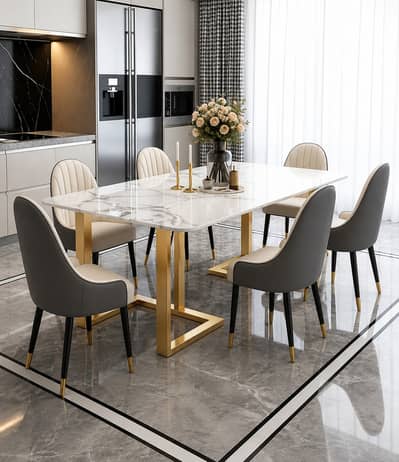 Luxury 6 Seater Dining Table | Marble Top table | Premium cafe Chair