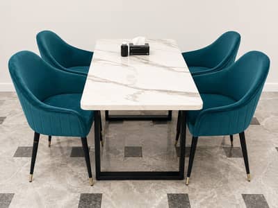 6 Seater Dining Table Set with Marble Top & 6 Chair | Dining table set