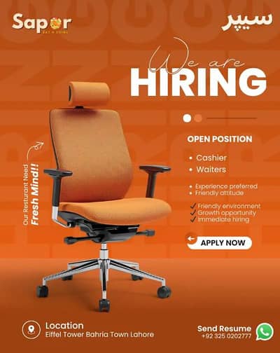 Cashier and waiters required at Sapor eat n drink