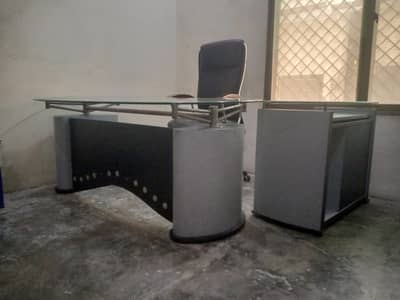 Office table with computer table and 2 chairs made with  pure glass