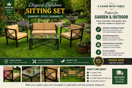 Premium Outdoor Garden Sofa Set | 4 Chair & Table | Stylish Patio Fur