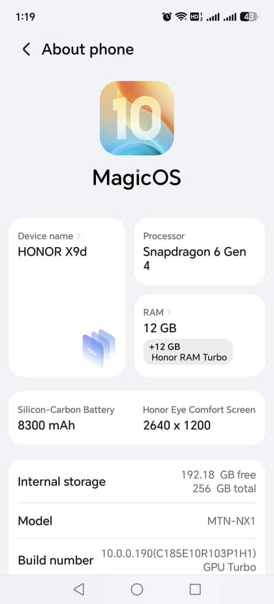 Honor x9d 12+12/256 or 6 month warranty