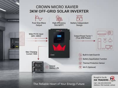Crown Xavier 3KW Hybrid Solar Inverter | MPPT 100A | HA TRADERS