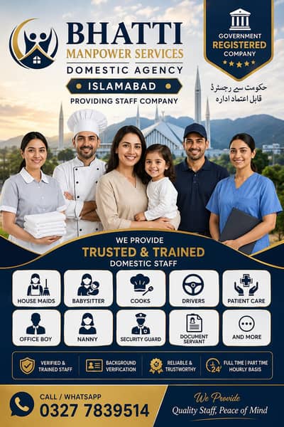 maids,cooks, drivers, patient ,office boy, domestic staff providing