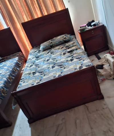 3 x Pure Solid Wood Single Beds with side table each
