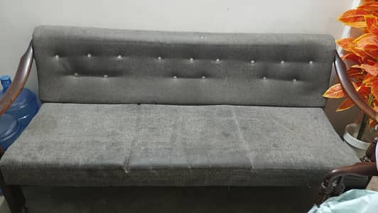 Title: Wooden Sofa Set + Glass Top Table For Sale