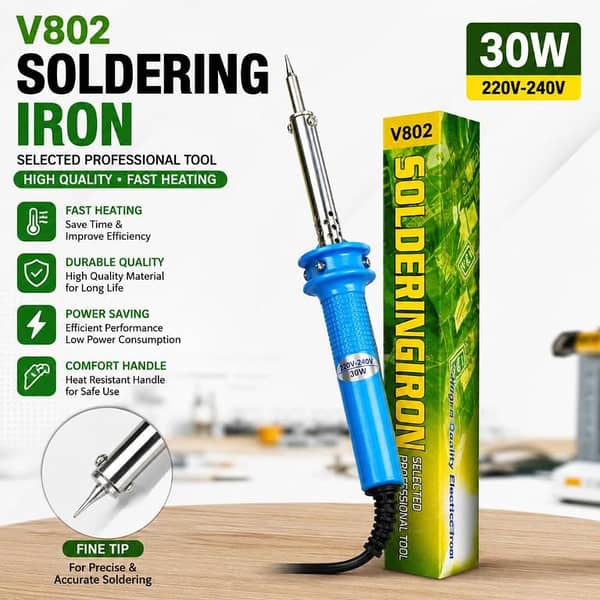 30W Electric Soldering Iron V802 Professional Tool Fine Tip Heat Resistant Handle for Circuit Board Wire Soldering