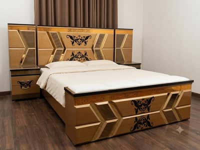 my golden color king size bed dressing table and side tables for sale