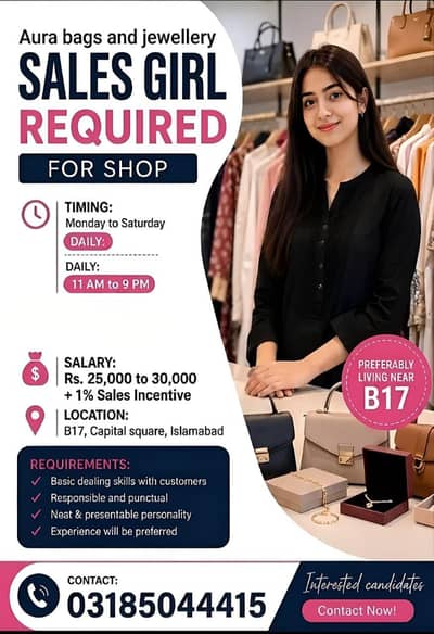 Female staff required for jewellery shop