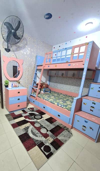 Kids Double Bunk Bed with Mattresses | Wall Mounted | Glow-in-the-Dark